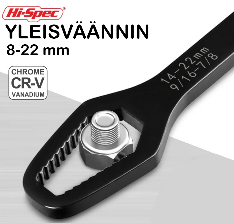 Hi-Spec™ Yleiskäyttöinen 8-22 mm yleisväännin lujasta teräksestä
