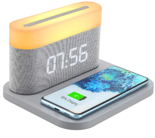 Wireless™ Langaton laturi, LED-yövalo ja digitaalinen herätyskello yhdessä